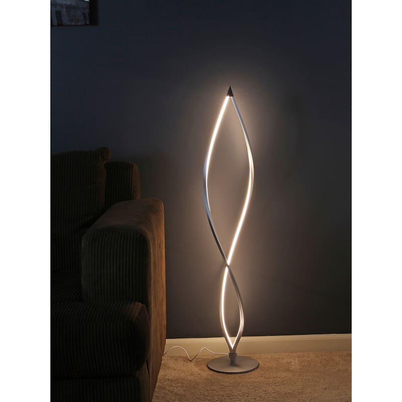 Brightech Twist 43 in. Platinum Silver Industrial 2-Light LED Super Bright Floor Lamp with Built-In 3-Way Dimmer Function
