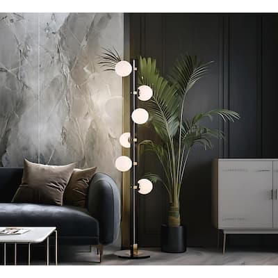 6-Light Nordic Inspired Black Floor Lamp - N/A