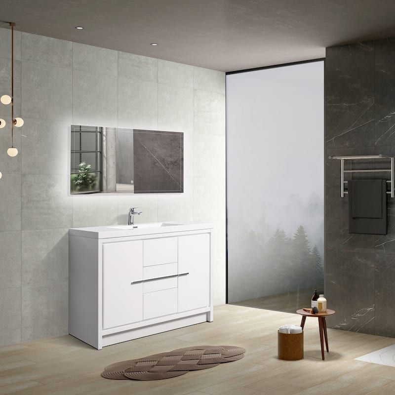 Freestanding Bathroom Vanity Set in HG-White with Integrated Solid Surface Sink