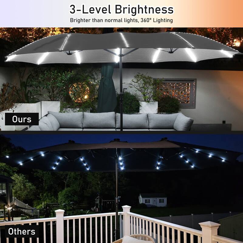 15ft Double Sided Rectangular Lighted Market Umbrella