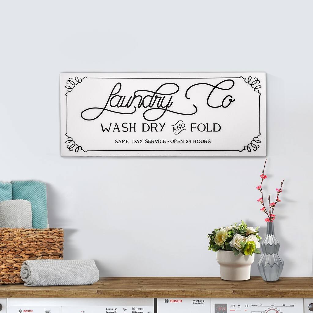 Wall Decor with Cursive Laundry Co Typography, White