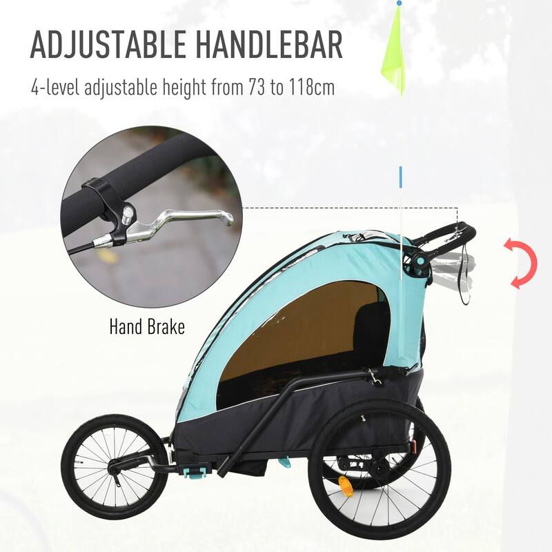Aosom 3-in-1 Folding Child Bike Trailer Jogging & Baby Stroller with Shock Absorbing Frame & Adjustable Handlebar