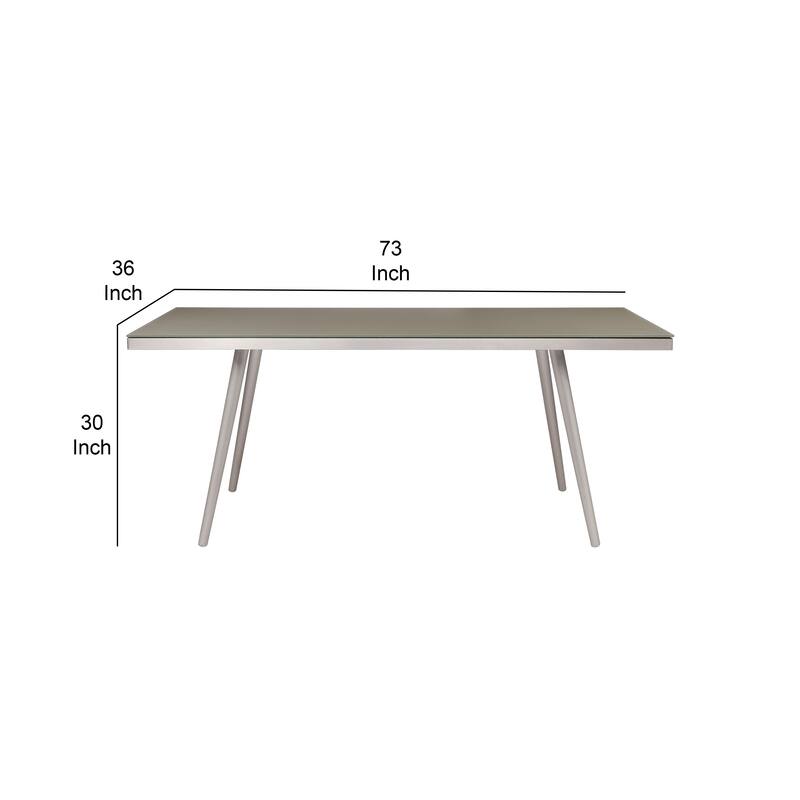 Phil 73 Inch Coffee Table, Tempered Glass Top, Smooth Gray Aluminum Frame