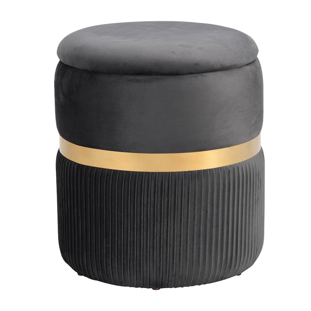 Velvet Ribbed Fabric Round Storage Ottoman