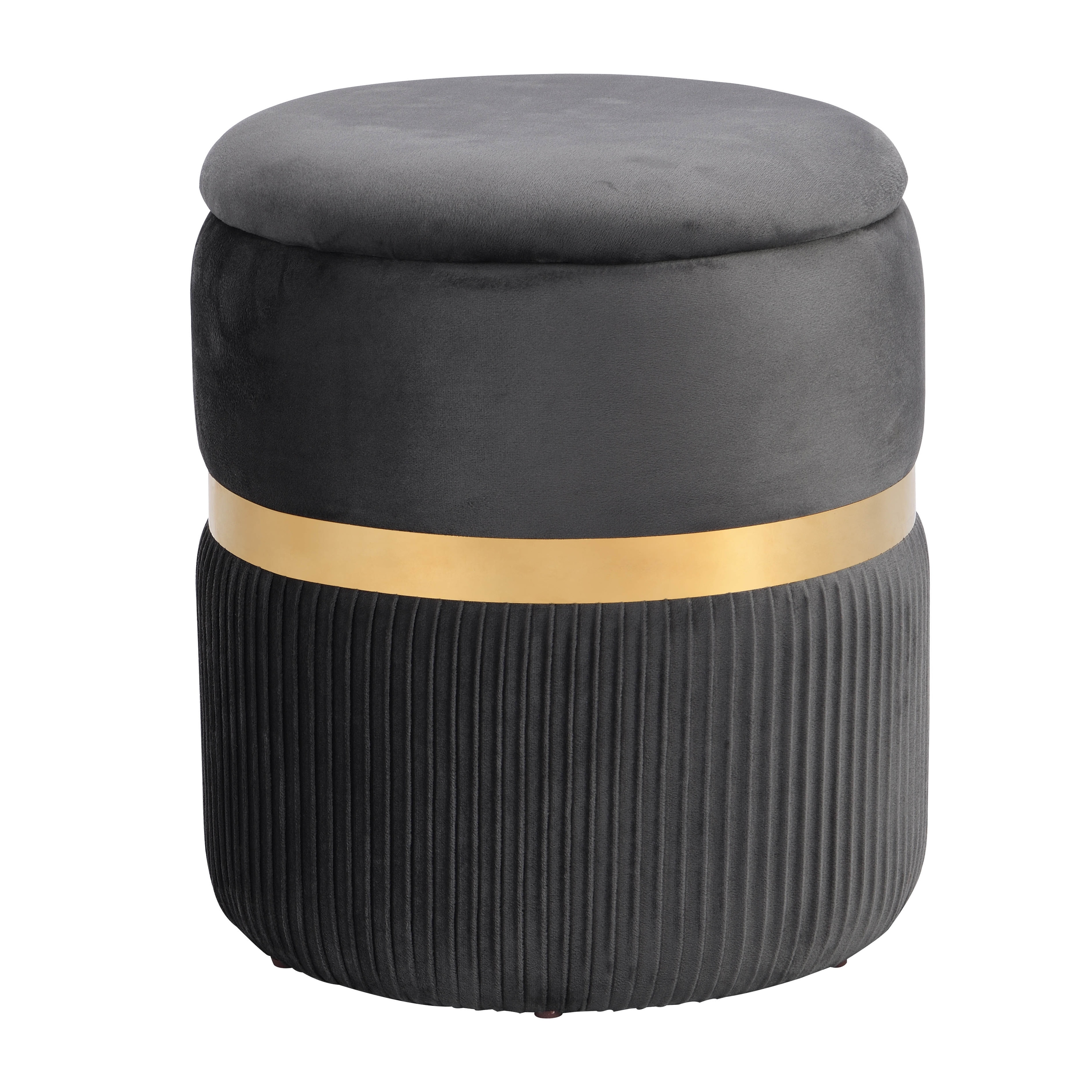 Velvet Ribbed Fabric Round Storage Ottoman