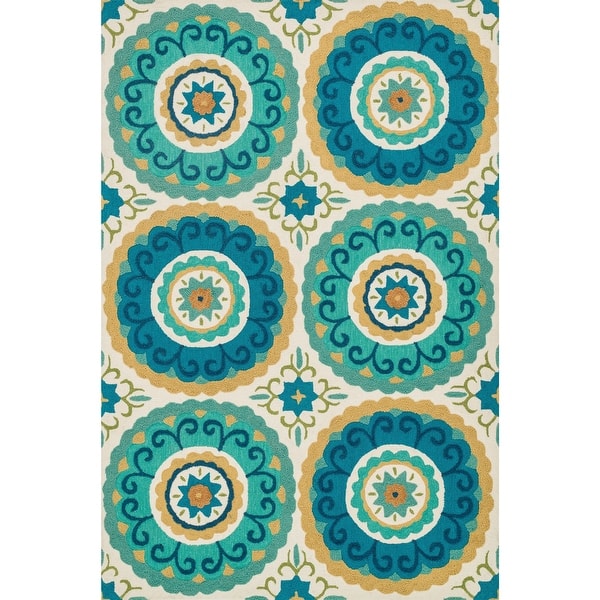 slide 2 of 9, Alexander Home Retro Modern & Contemporary Hand-Hooked Rug 5' x 7' - Ivory/Aqua