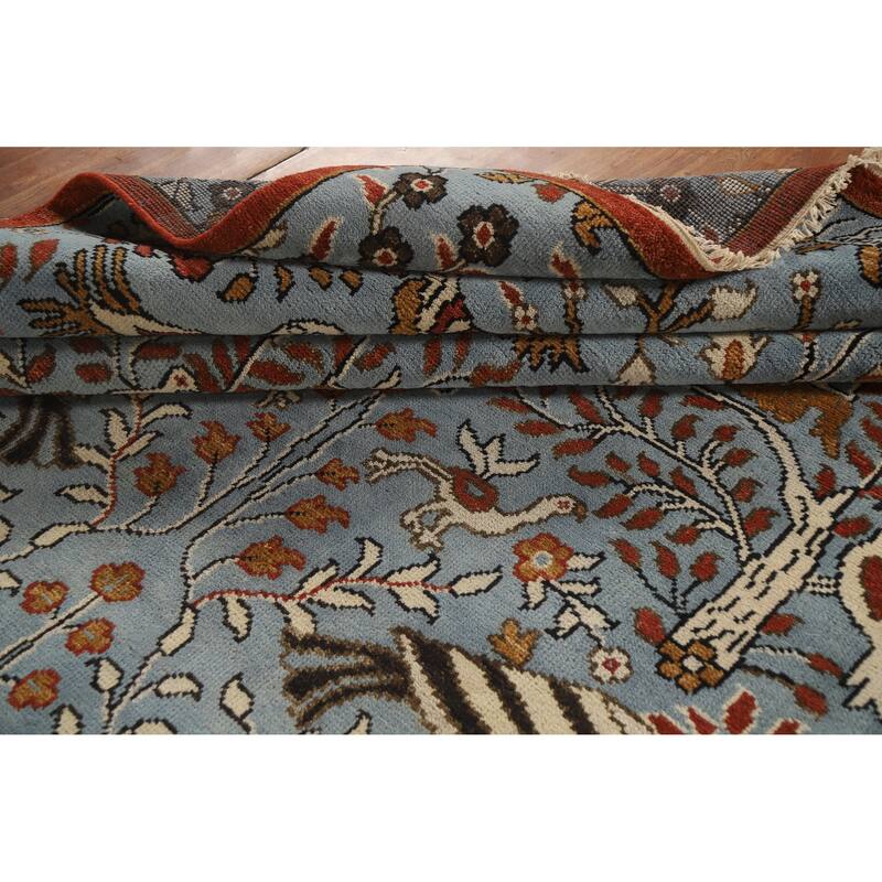 Hand Knotted Oriental 100% Wool Carpet Traditional All-Over Navy Blue & Blues Ziegler Area Rug - 13' 9'' X 9' 7''