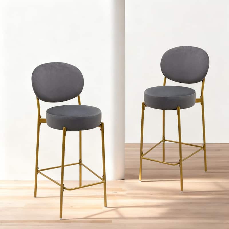 2-Pack Modern Velvet Bar Stools with Gold Metal Legs Accent Round Counter Stools for Kitchen Island, Home Bar