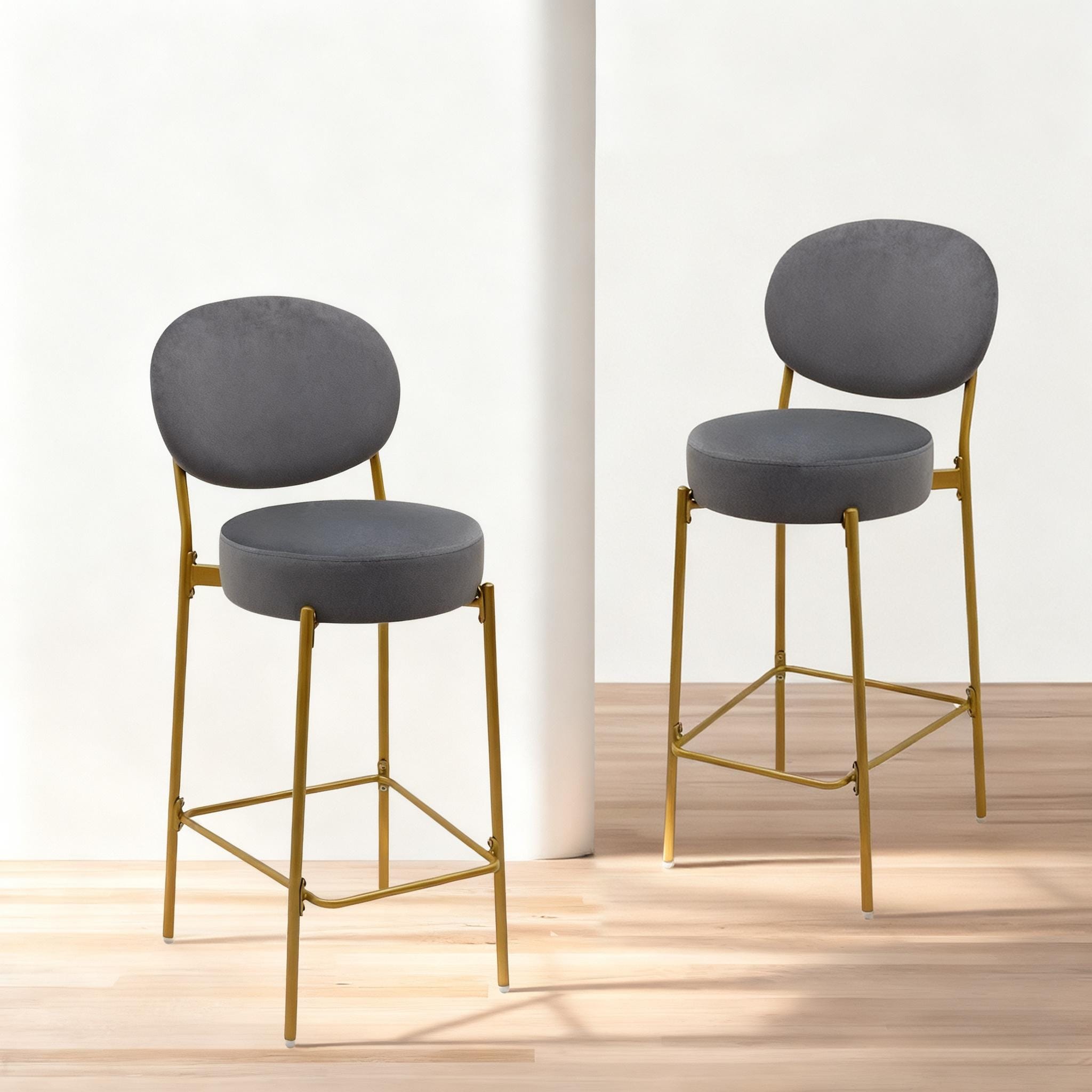 Modern Velvet Bar Stools With Metal Legs Accent Round Counter Stools For Kitchen Island Home Bar Set Of 2