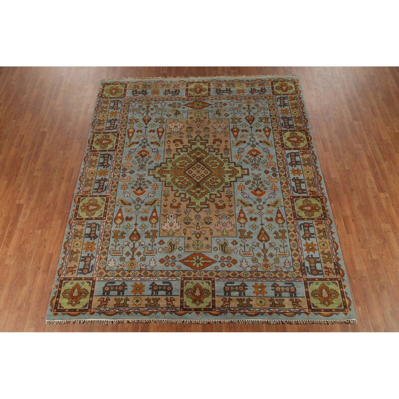Light Blue Tribal Kazak Oriental Area Rug Handmade Wool Carpet - 8'3"x 9'11"