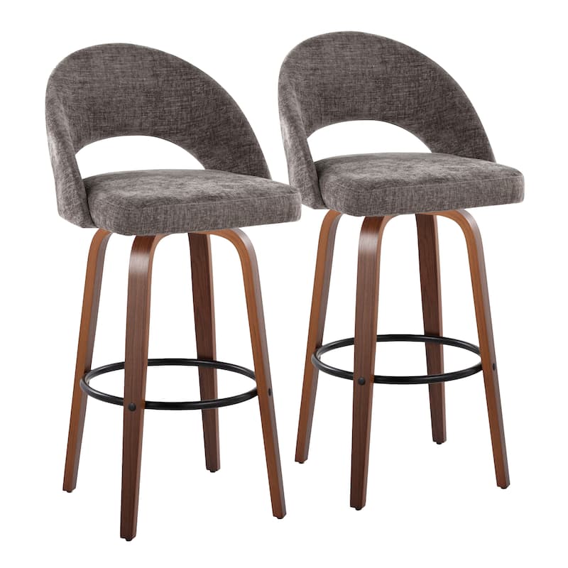 Renee Upholstered 30" Fixed-Height Barstool - Set of 2 - Dark Grey Fabric/Walnut