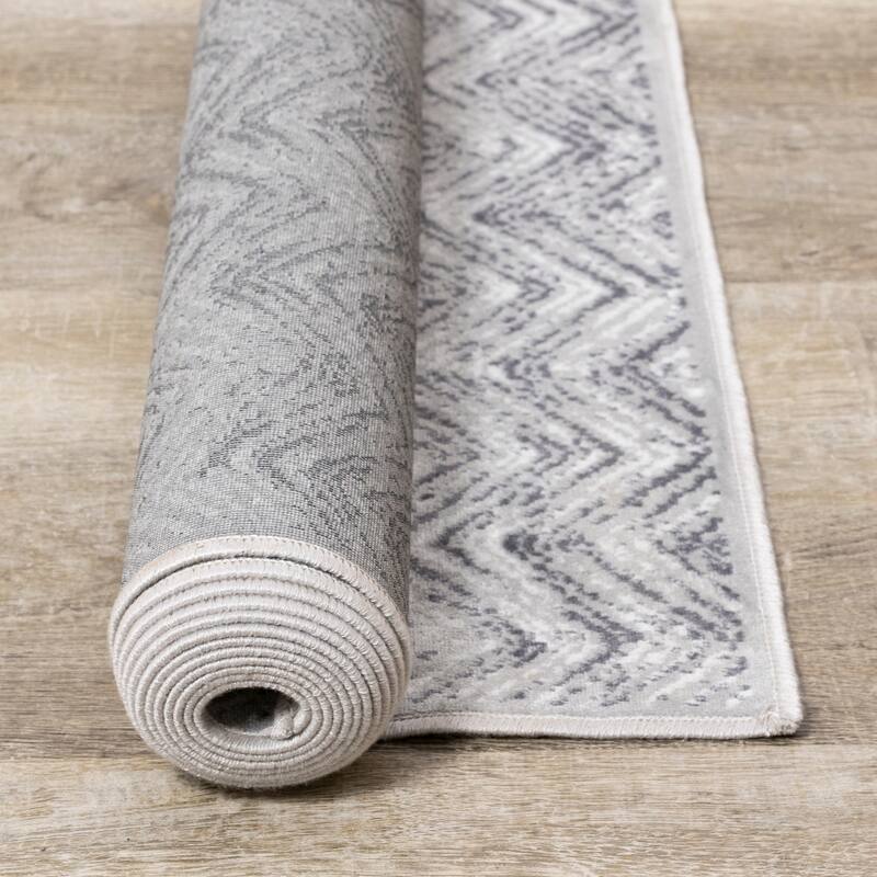 Victoria Collection - White/Grey Distressed Zig Zags Rug