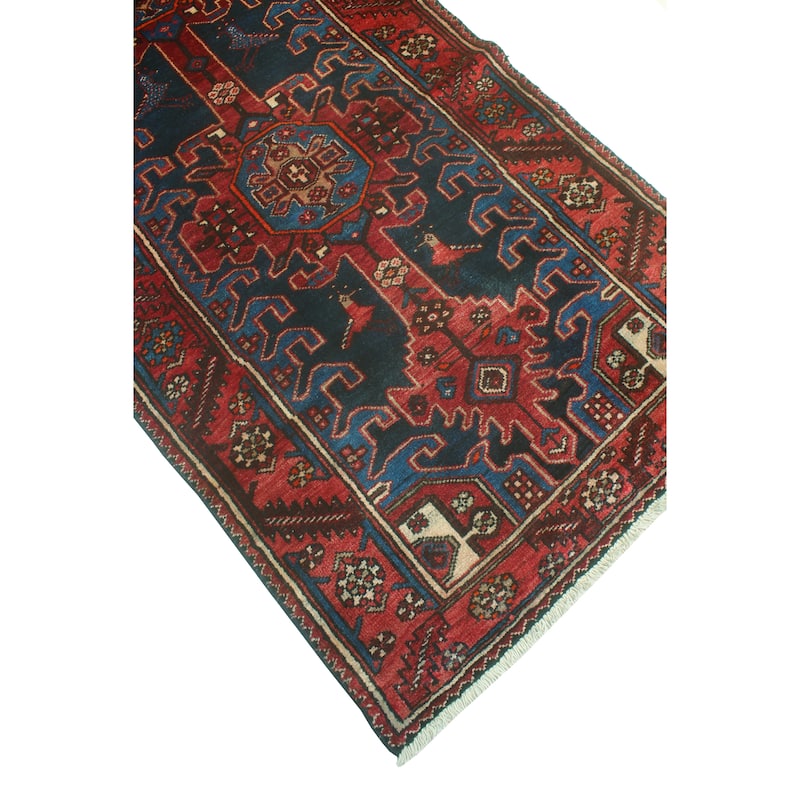 Fine Vintage Distressed Kizza Navy/Red Runner - 3'2" x 9'8"