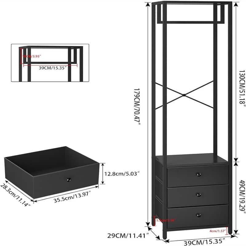 Clothes Rack with Drawers - 15.35 x 11.41 x 70.47