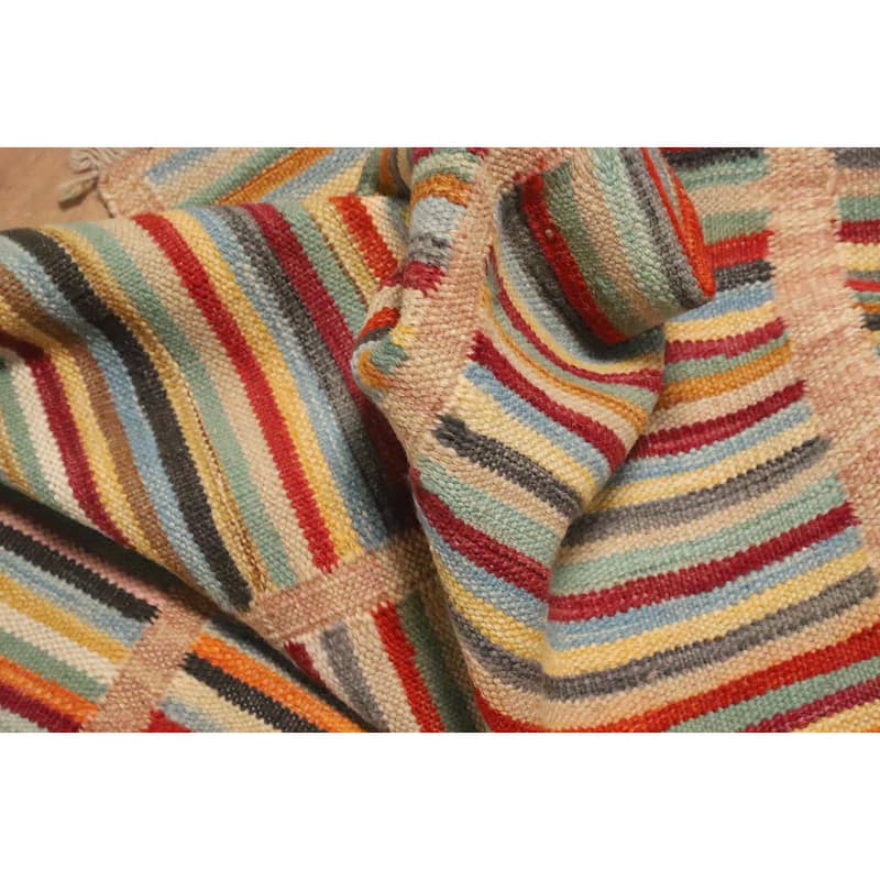 Hand Woven Oriental 100% Wool Carpet Southwestern Modern Multi-Colored Kilim Area Rug - 4' 10'' X 3' 3''