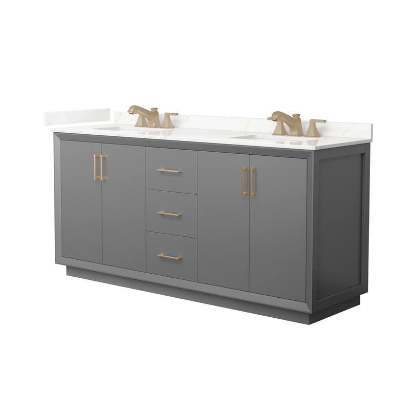 Wyndham Collection WCF414172D-QTZ-US3MXX Strada 72" Free Standing - Dark Gray / Giotto Quartz Top / Satin Bronze