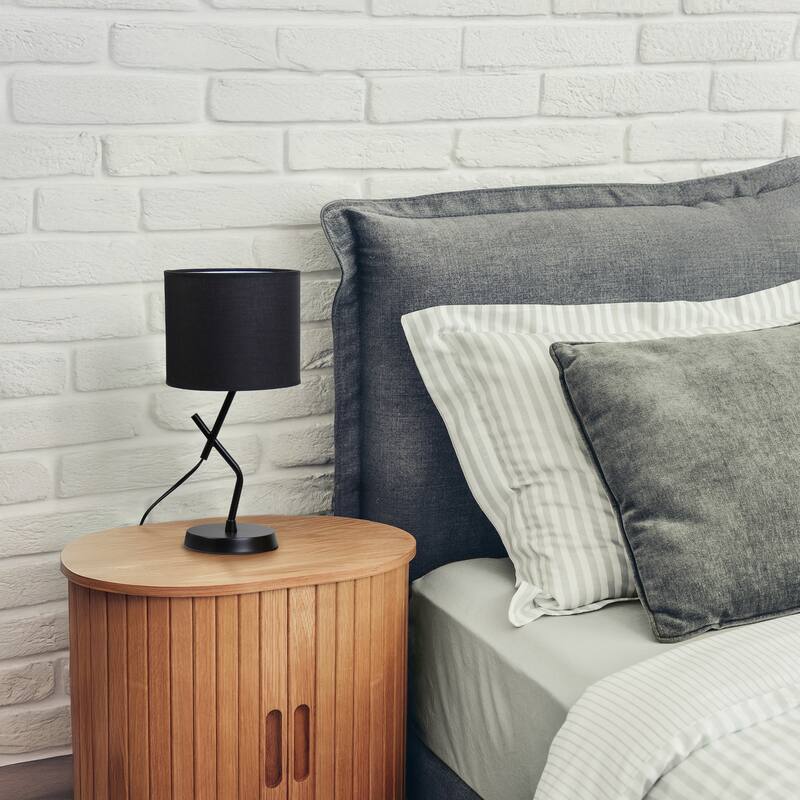 Abstract Angular Table Lamp with Drum Shade - 17" - Black