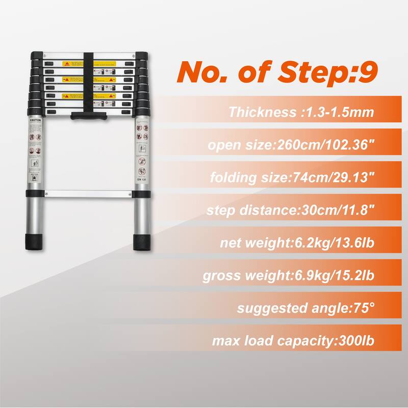 8.5FT Portable Multi-Purpose Aluminum Telescopic Extension Ladder