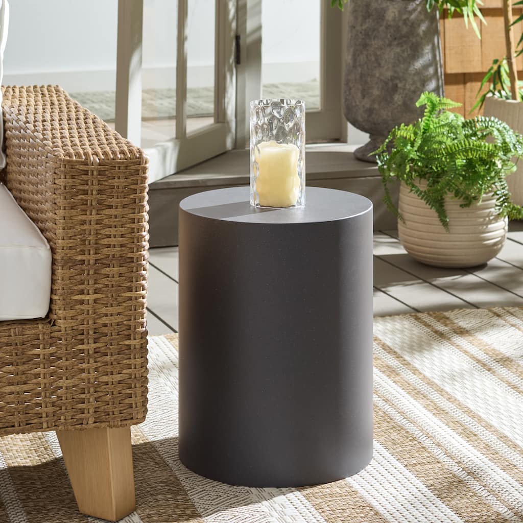 SAFAVIEH Outdoor Patio Furniture Tina Cylinder Accent Table, Side Table for Indoor and Outdoor Use - 14"W x 14"D x 18"H