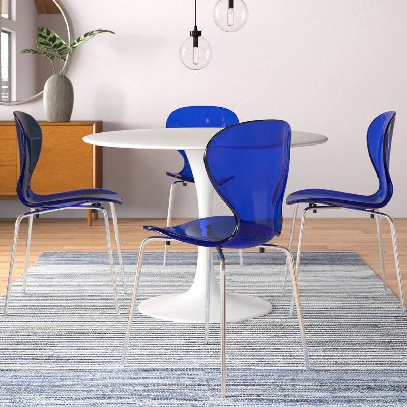 Stackable Plastic Dining Chair with Chrome Legs Set of 4 Transparent Accent Side Chair for Indoor and Outdoor