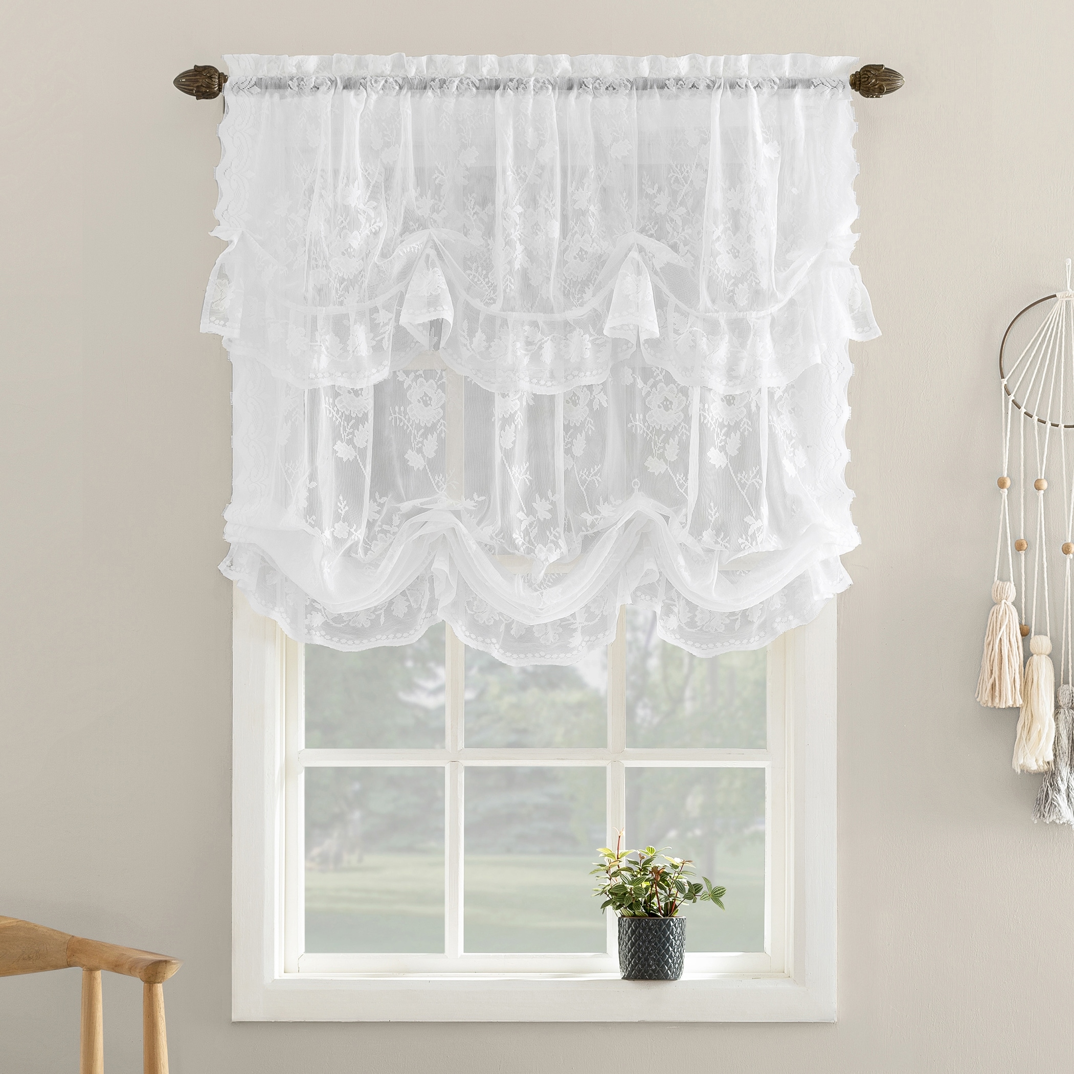 No. 918 Alison Floral Lace Sheer Rod Pocket Window Tie-up ...