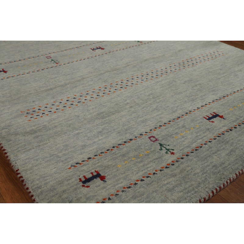 Hand Knotted Oriental 100% Wool Carpet Tribal Animal Pictorial Green Gabbeh Area Rug - 5' 10'' X 4' 0''