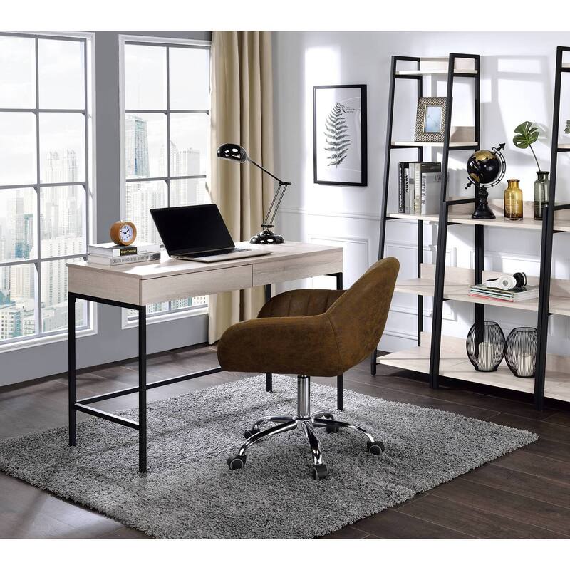 Modern Desk with Drawer - Natural Black Computer Writing Table for Home Office