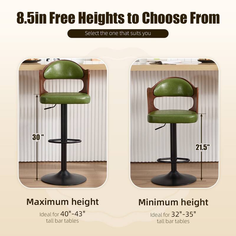 PU Leather Upholstered High-resilience Cushion 360° Swivel Adjustable Height Bar Stools with Footrest(set of 2)