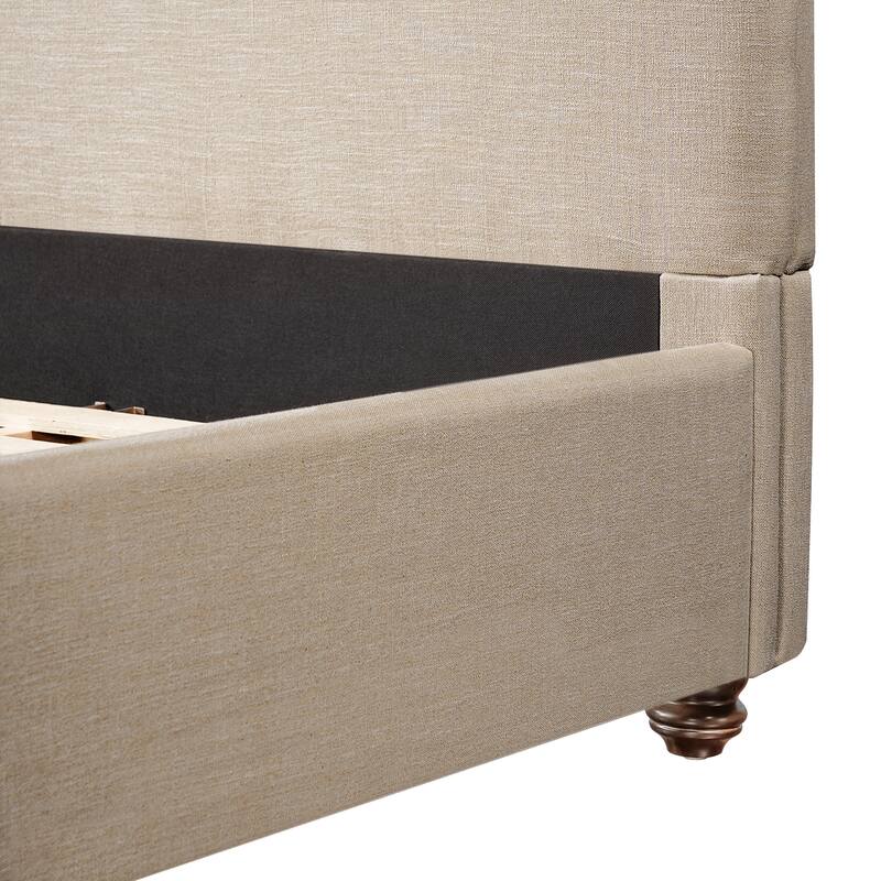 Christopher Knight Home - Modern Linen Upholstered Bed Frame with Solid Wood Legs and a Robust Headboard and Footboard