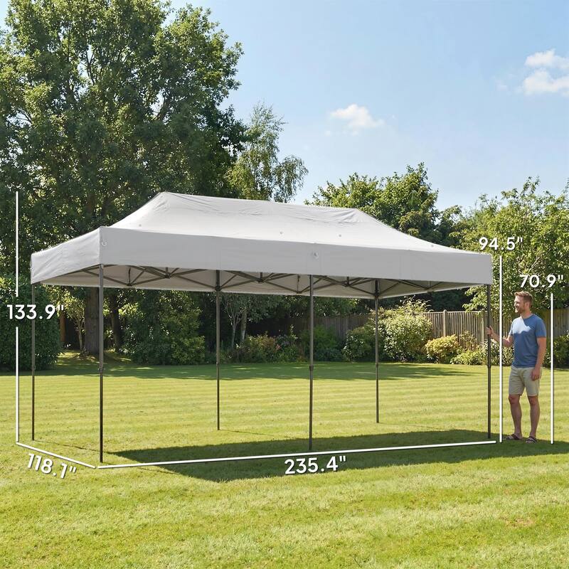 Outsunny 10 x 20 ft Pop Up Canopy Tent, Heavy Duty UPF50+ Outdoor Portable Instant Canopy Shelter with Wheeled Carry Bag