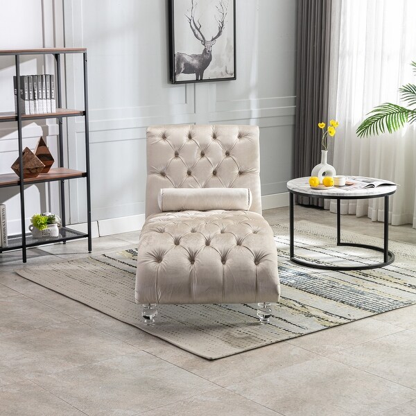 Velvet Button-Tufted Upholstered Chaise Lounge Chair with