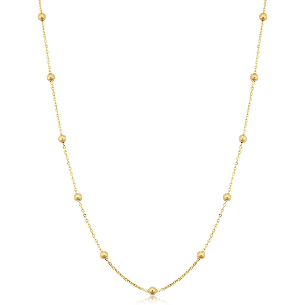 14k Yellow Gold Filled 3 mm Ball Station Satellite Necklace For Women (16, 18, 20, 24 or 30 inches)