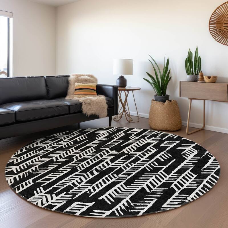 Premium Washable Super Soft Modern Arrows Mayfield Rug - Black - 8' x 8'
