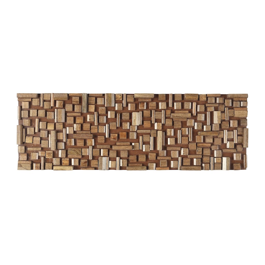 Mango Wood Abstract Handmade Geometric Block Panel Home Wall Decor - Brown - Roche River Decor