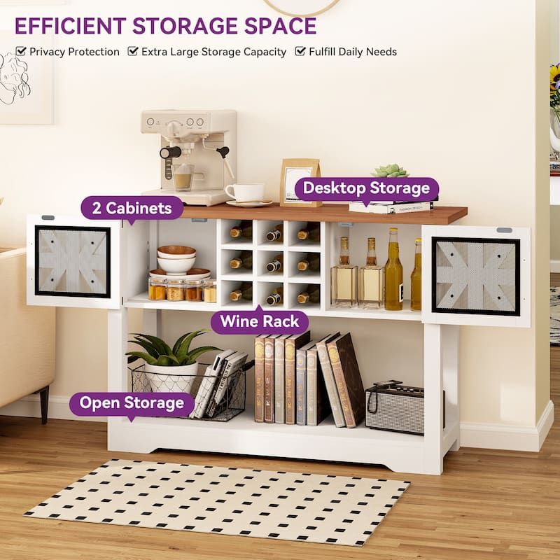 45.5" Farmhouse White Wood Entryway Console Table Buffet Storage Cabinet Wine Rack - 45.3"Lx15"Wx31.5"H
