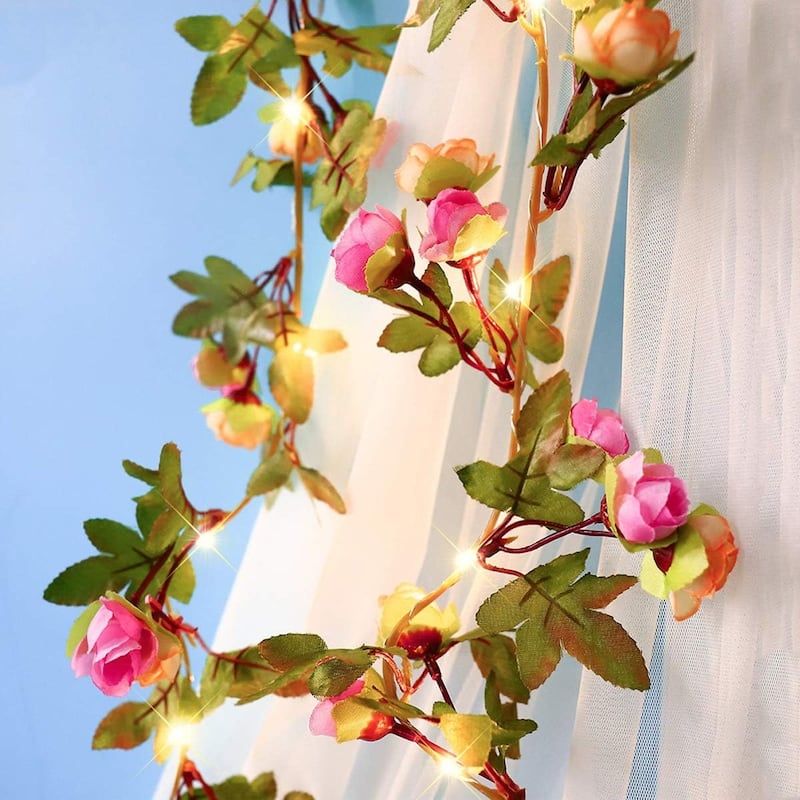 Flower Solar String Lights Decor, 8 Light Modes - Pink-Yellow-Rose - 50LED