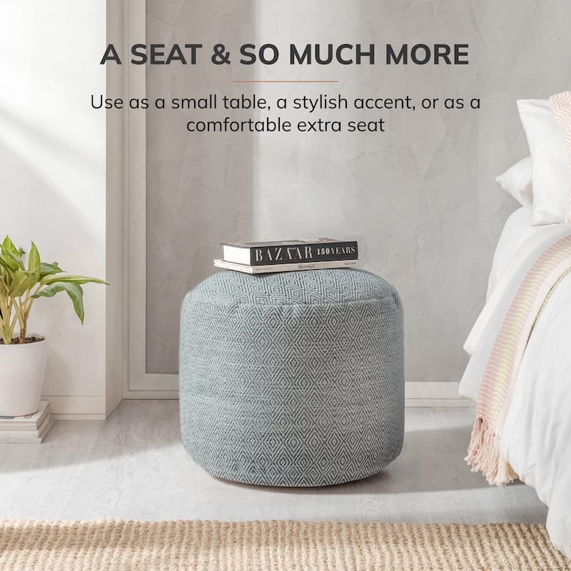Jani 22-inch Terracotta Pouf - Handcrafted Handmade Round Ottoman for Seating, Footrest, Home Decor for Living Room, Bedroom
