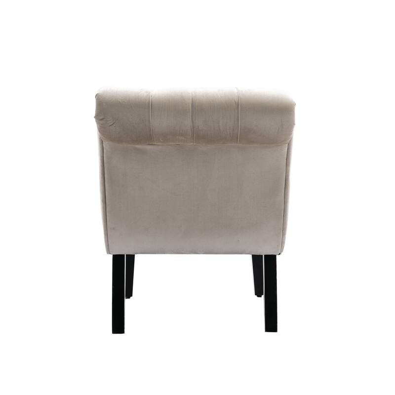 Beige 22.83" Buttons Tufted Accent Chair with Wooden Legs