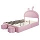 preview thumbnail 16 of 16, Upholstered Rabbit-Shape Bed with 2 Storage Stools,Velvet Platform Bed