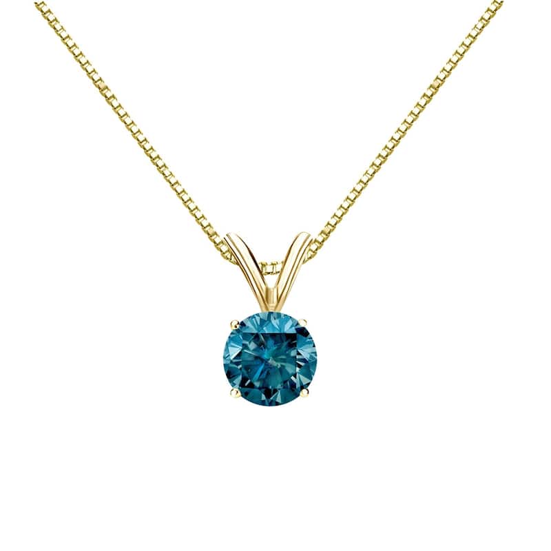 Auriya 14k Gold 1/2ctw Solitaire Blue Diamond Necklace (I1-I2)