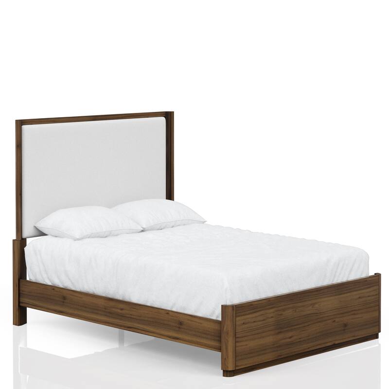 Queen Upholstered Bed in Walnut with Polyester Fabric Headboard