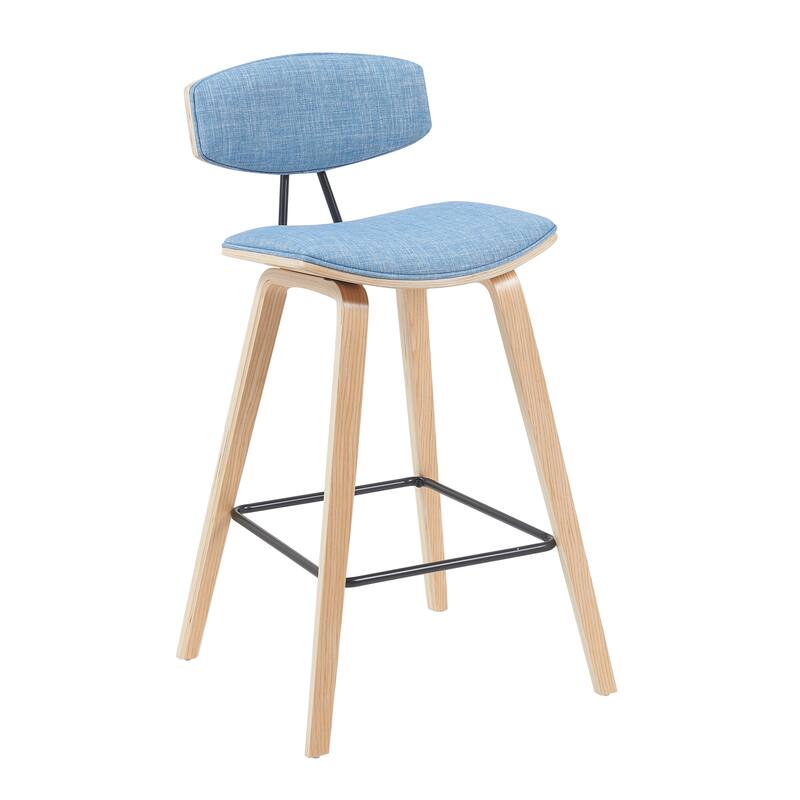 Fox Mid-Century Bar Stool, Upholstered Counter Height Chair with Bentwood Legs