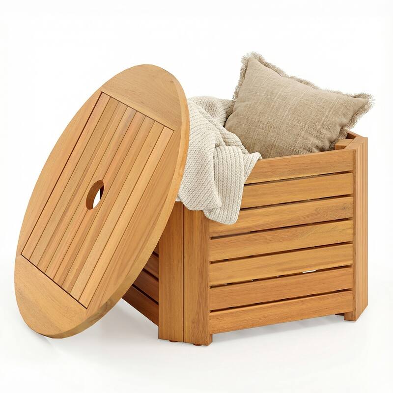 Gymax 2-in-1 Outdoor Side Table w/Storage Umbrella Hole & Removable