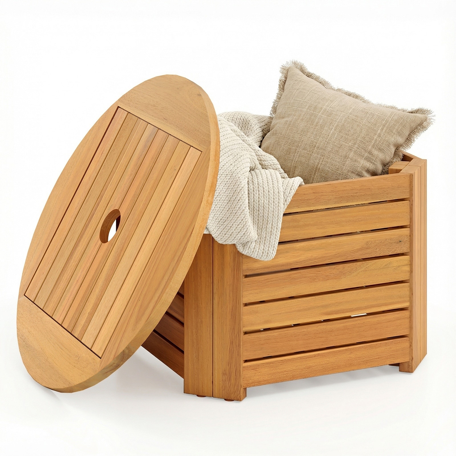 Gymax 2-in-1 Outdoor Side Table w/Storage Umbrella Hole