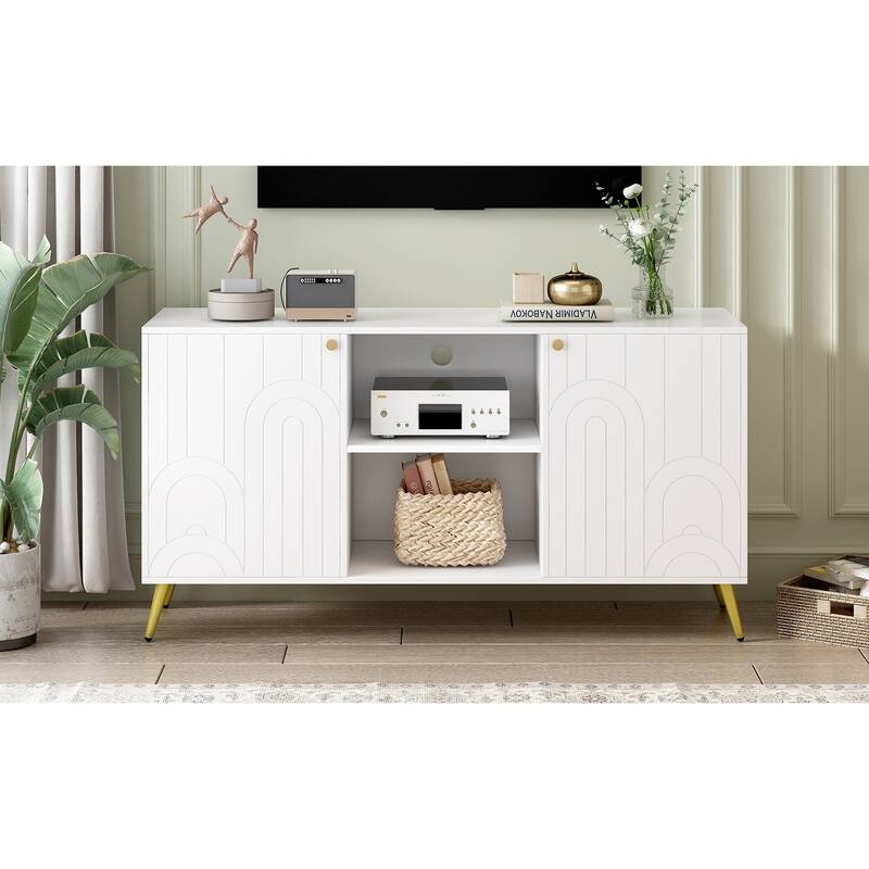 53.1" TV Stand with Gold Metal Legs and Open Shelves