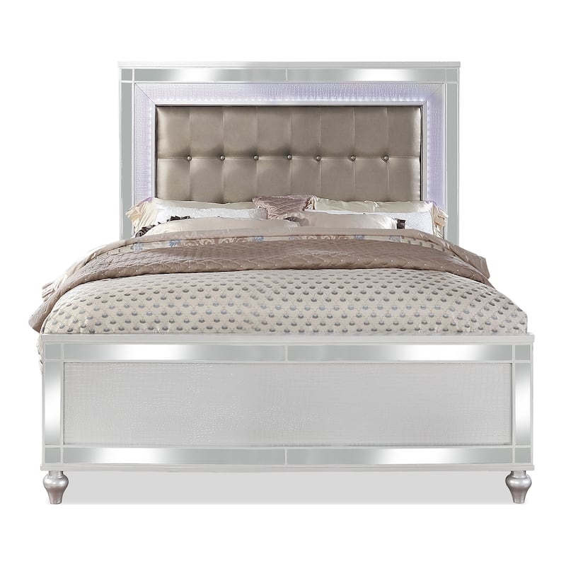 Derc Modern Solid Wood Upholstered Tufted Panel Bed with LED by Furniture of America