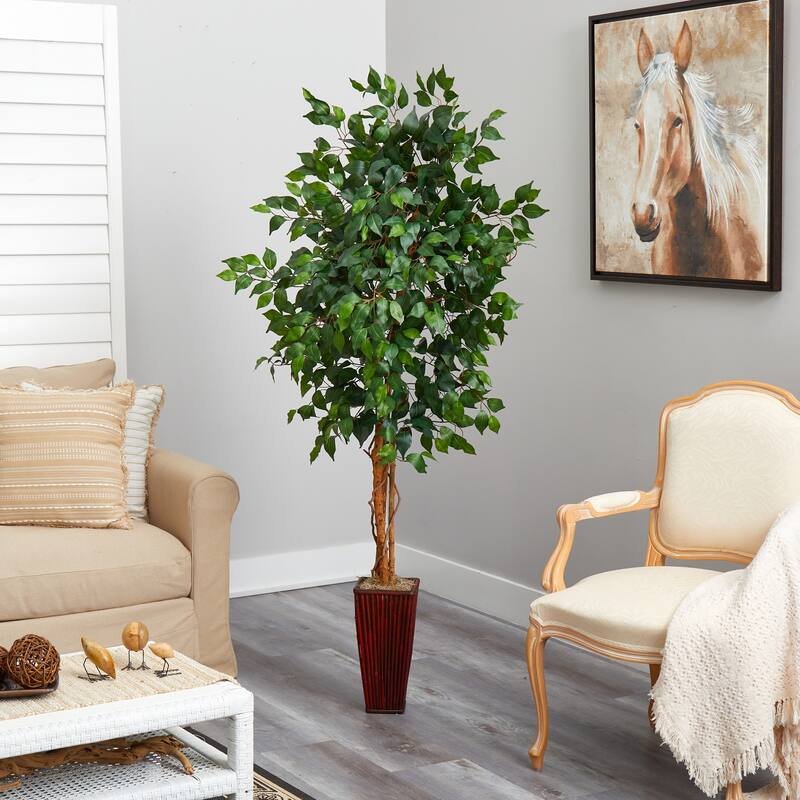 Artificial Renaissance Tree with Bamboo Planter - 6ft Indoor Faux Tree for Home Office Decor - 6ft.
