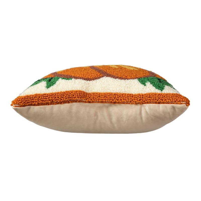 Glitzhome 14''H Fall Harvest Hooked Pumpkin Sunflower Pillow