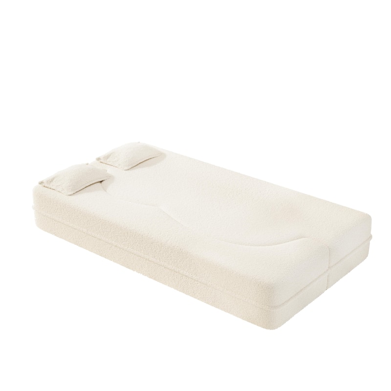 Convertible Floor Sofa with Teddy Fabric, Twin Mattress & No Assembly