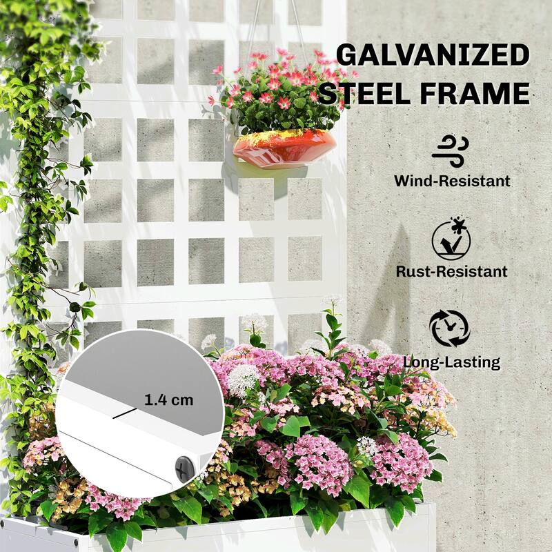 Outsunny Galvanized Raised Garden Bed with Trellis, Metal Planter Box with Drainage Holes